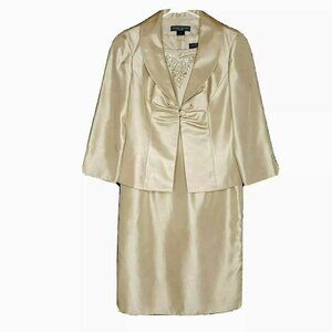 Vintage Jessica Howard Evenings Dress Suit Size 4P Gold Satin Rhinestone Sequins
